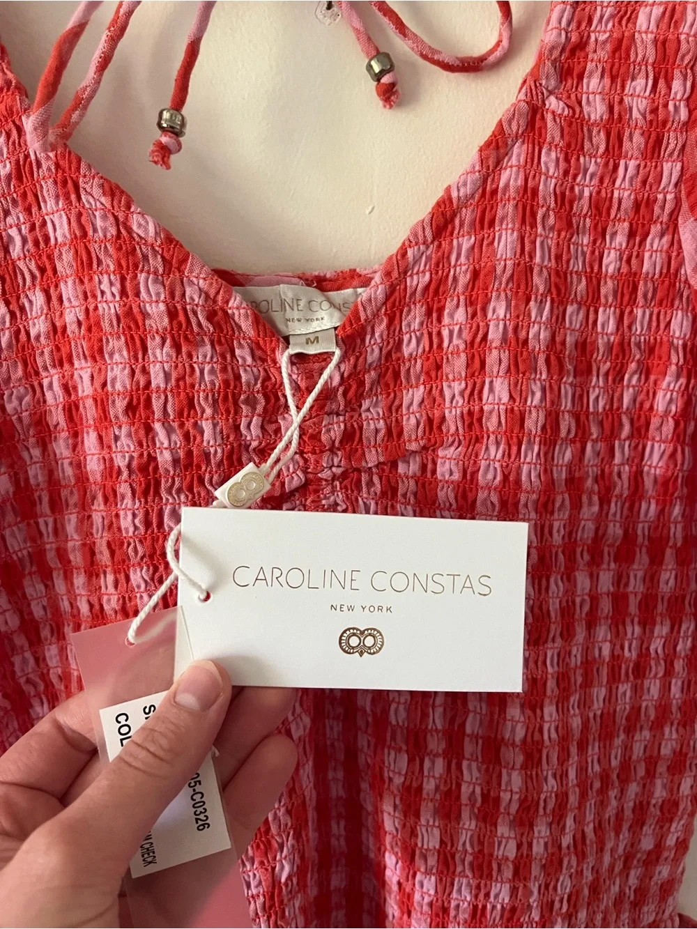 NWT Caroline Constas Red Gingham Tiered Mini Dress with Puff Sleeves Size Med - Picture 3 of 7